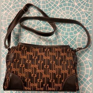 💛TODAY***$35***Vintage Tignanello brown & black canvas bag w black leather trim
